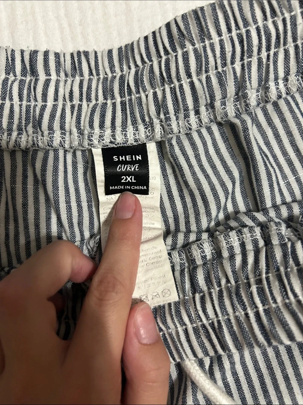 SHEIN dark blue & White Pinstripe Wide-Leg Drawstring rSweatpants